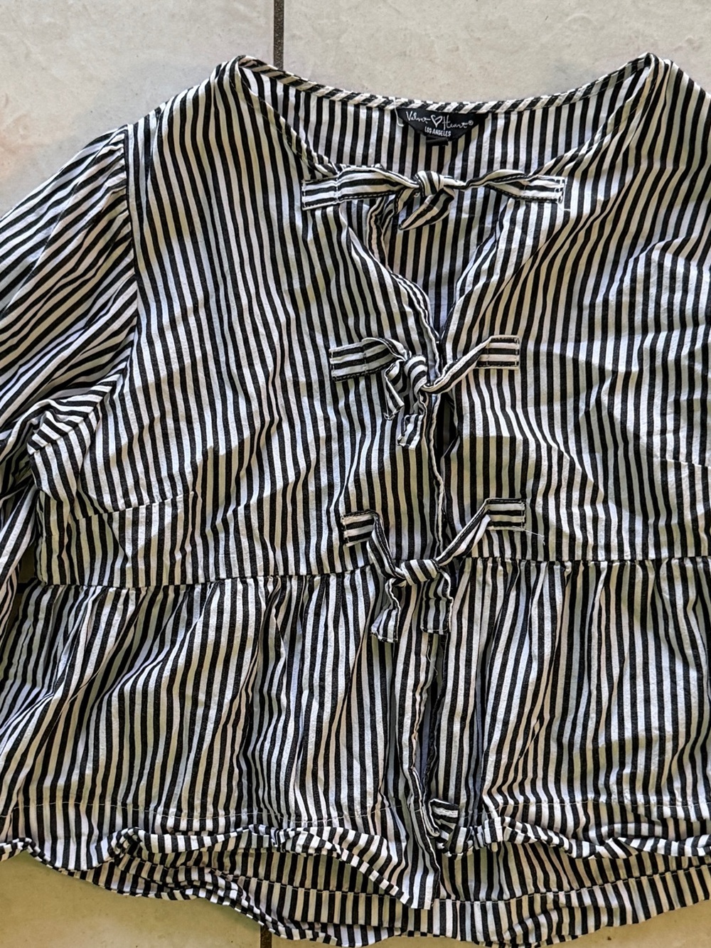 Black & White Striped Tie-Front Peplum Blouse
